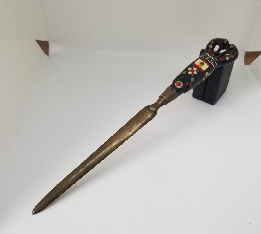 BOYNUZ ÜZERİ KEMİK ÇAKMA İŞÇİLİKLİ OSMANLI DÖNEMİ ZARF AÇACAĞI