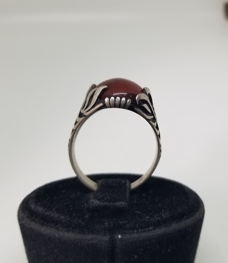 KABARTMA İŞÇİLİKLİ AKİK TAŞLI GÜMÜŞ YÜZÜK