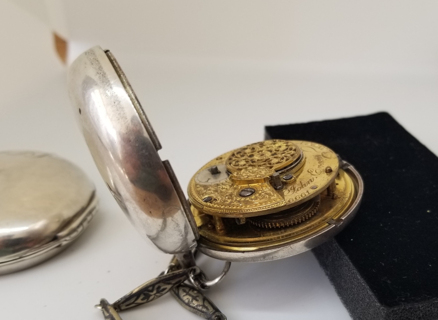 1800 BAŞLARI JOHN EVANS GÜMÜŞ ÇİFT KASA PRIOR CEP SAATİ