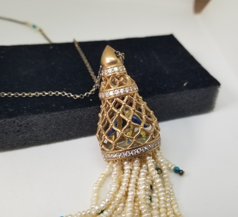 İNCİLİ ANTİKA ALTIN KAPLAMA GÜMÜŞ GERDANLIK