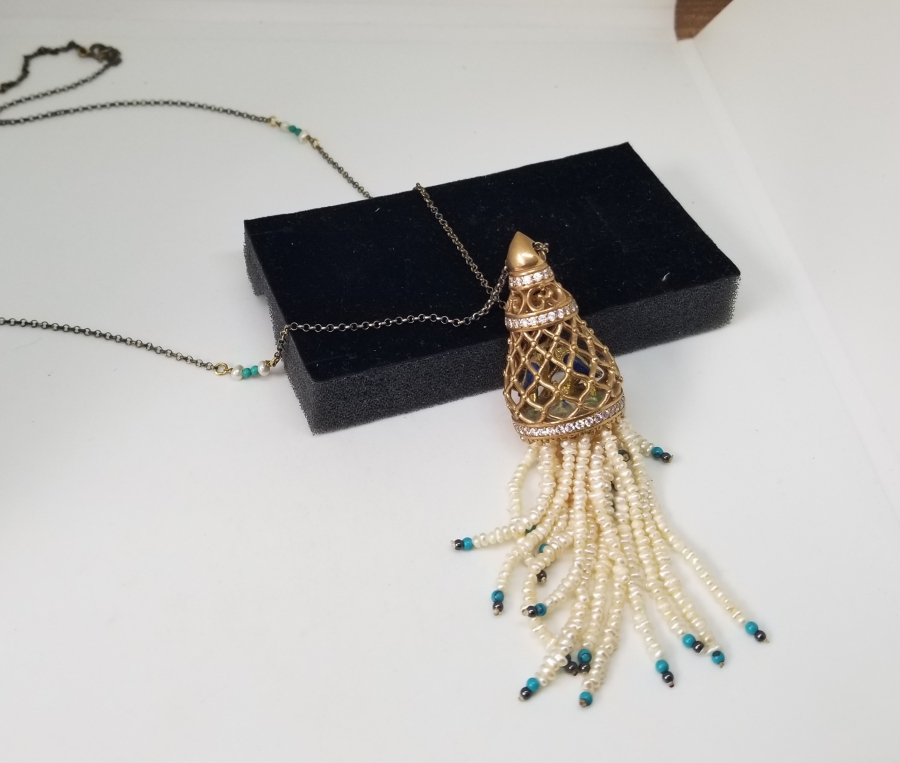 İNCİLİ ANTİKA ALTIN KAPLAMA GÜMÜŞ GERDANLIK