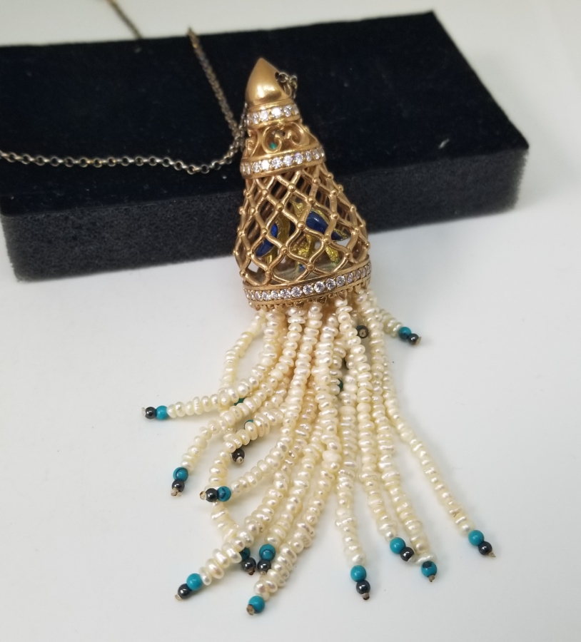 İNCİLİ ANTİKA ALTIN KAPLAMA GÜMÜŞ GERDANLIK