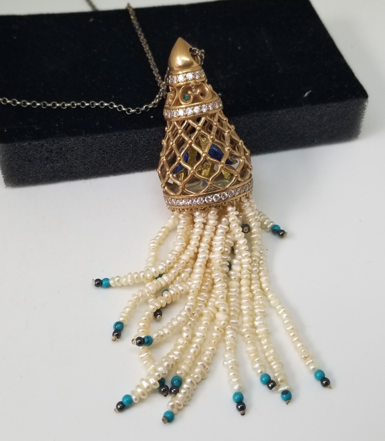 İNCİLİ ANTİKA ALTIN KAPLAMA GÜMÜŞ GERDANLIK