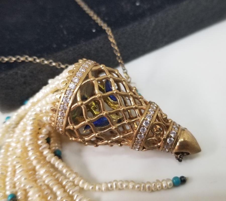 İNCİLİ ANTİKA ALTIN KAPLAMA GÜMÜŞ GERDANLIK