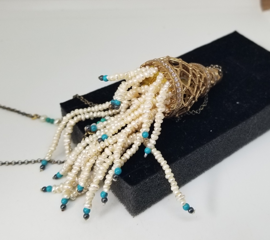 İNCİLİ ANTİKA ALTIN KAPLAMA GÜMÜŞ GERDANLIK