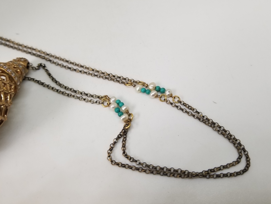 İNCİLİ ANTİKA ALTIN KAPLAMA GÜMÜŞ GERDANLIK