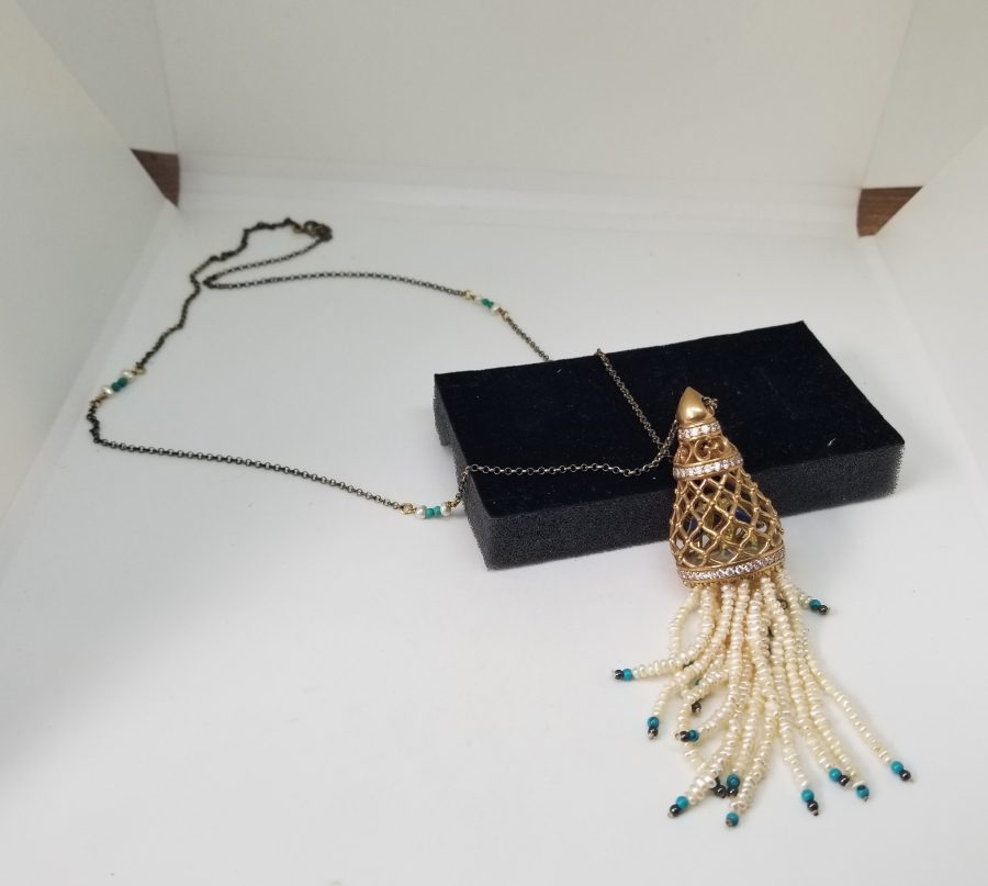 İNCİLİ ANTİKA ALTIN KAPLAMA GÜMÜŞ GERDANLIK