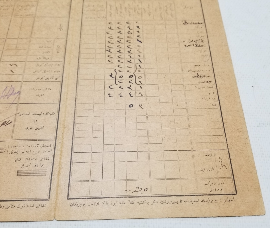 CUMHURİYET BAŞLARI OSMANLICA YAZILI KARNE