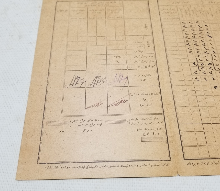 CUMHURİYET BAŞLARI OSMANLICA YAZILI KARNE