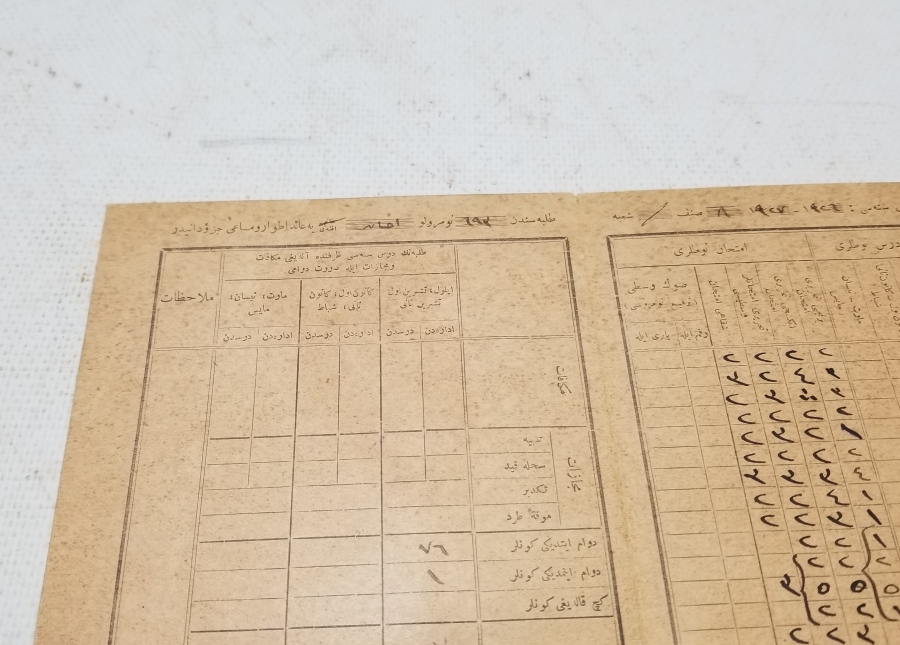 CUMHURİYET BAŞLARI OSMANLICA YAZILI KARNE