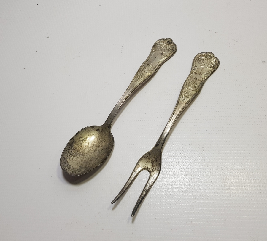 ANTİKA BÜYÜK BOY GÜMÜŞ KAPLAMA SERVİS ÇATAL KAŞIĞI