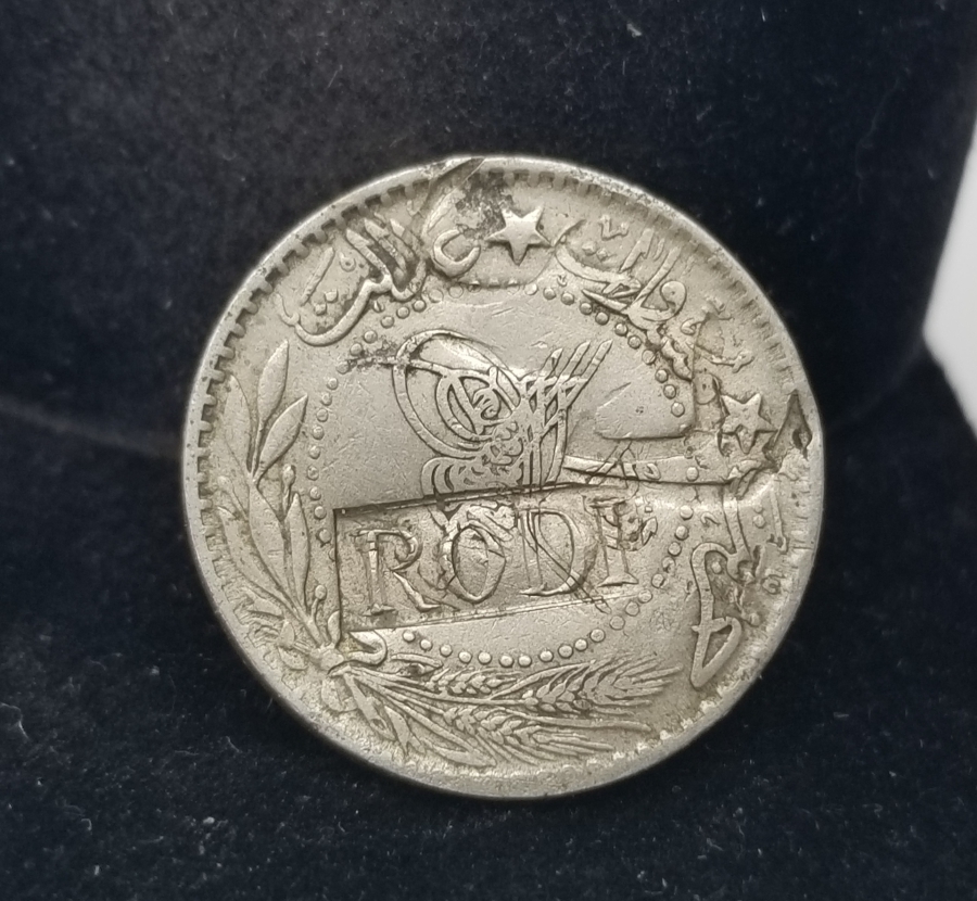 ÜZERİ OSMANLICA VE LATİN HARFLERİYLE RODOS KONTRMARKLI 20 PARA