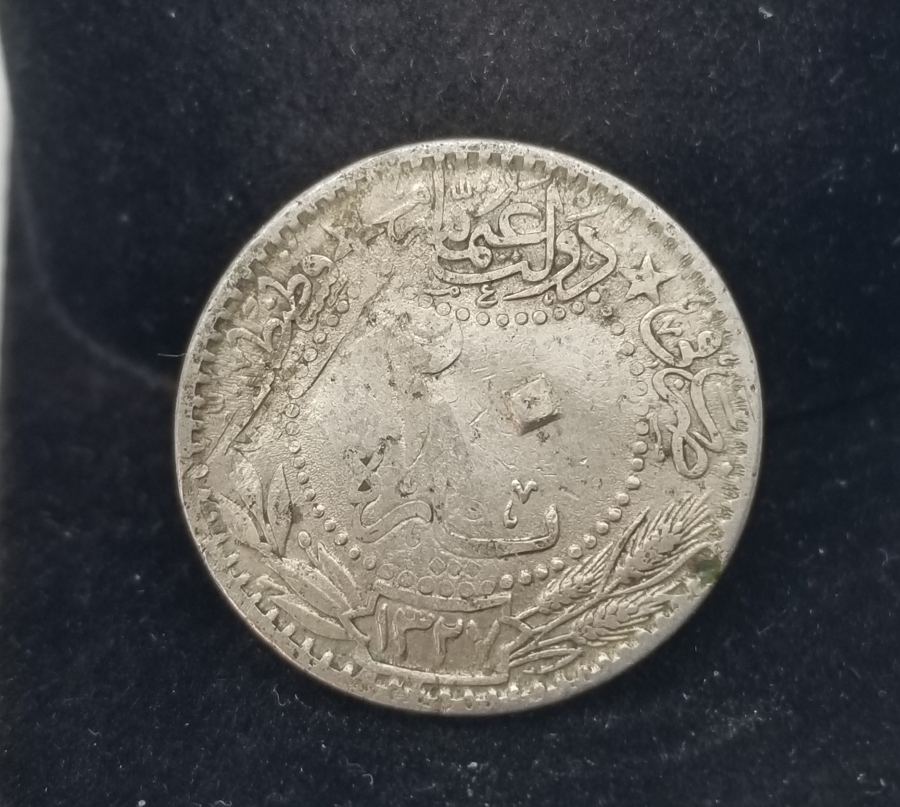 ÜZERİ OSMANLICA VE LATİN HARFLERİYLE RODOS KONTRMARKLI 20 PARA