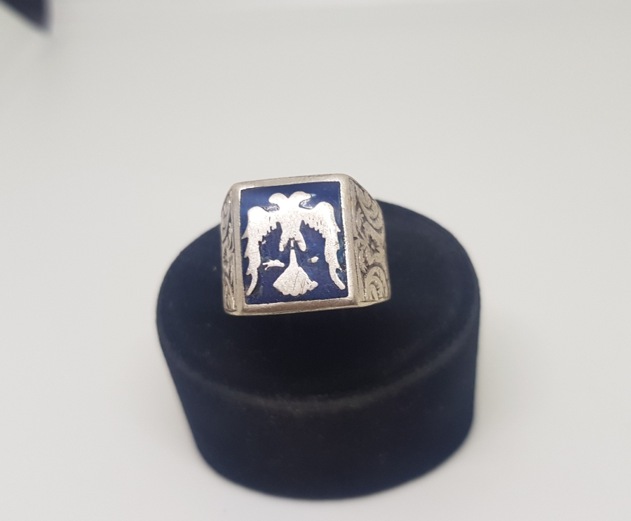 ÇİFT BAŞLI SELÇUKLU KARTALI GÖRSELLİ SAVAT İŞÇİLİKLİ GÜMÜŞ YÜZÜK