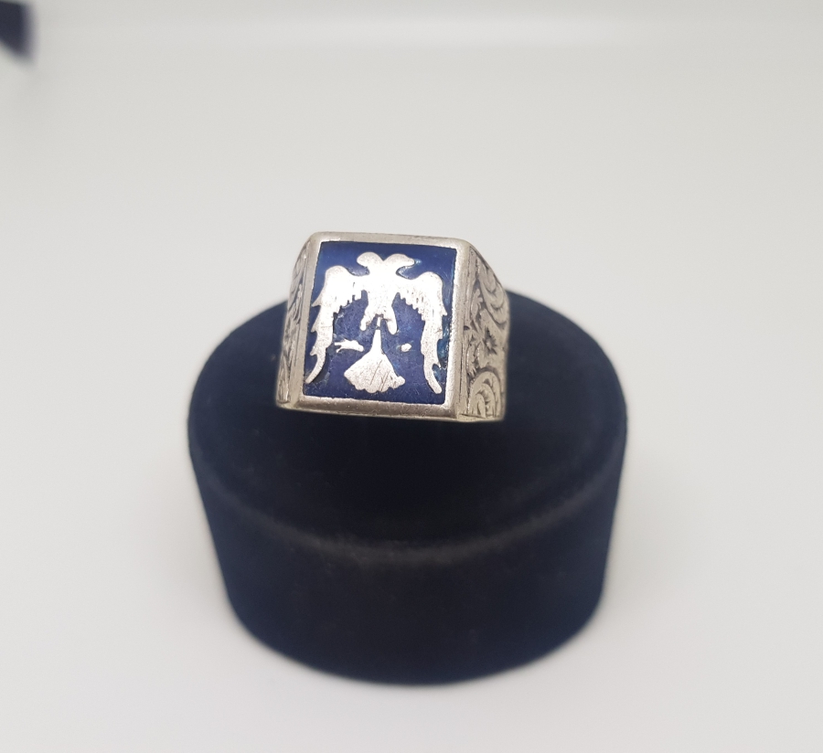 ÇİFT BAŞLI SELÇUKLU KARTALI GÖRSELLİ SAVAT İŞÇİLİKLİ GÜMÜŞ YÜZÜK