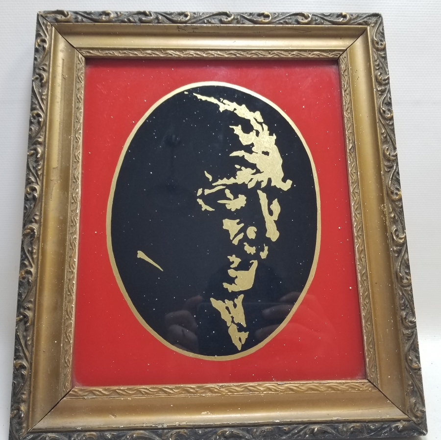 MUSTAFA KEMAL ATATÜRK GÖRSELLİ ORİJİNAL ÇERÇEVESİNDE ANTİKA CAM ALTI PANO