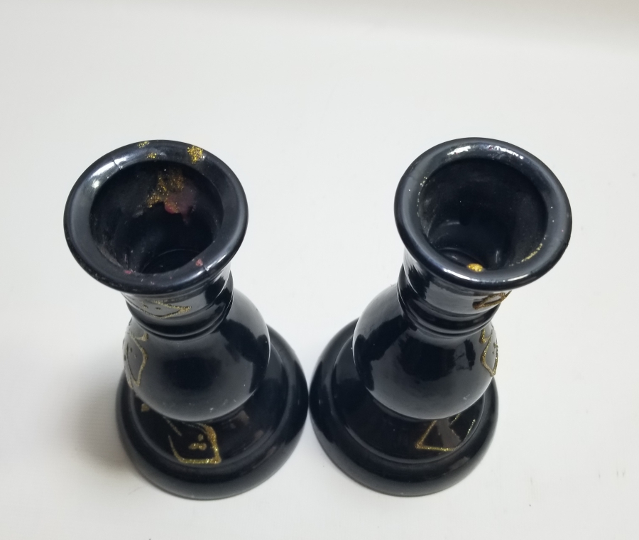 ÜZERİ ALTIN VARAKLI ANTİKA ÇİFT CAM VAZO