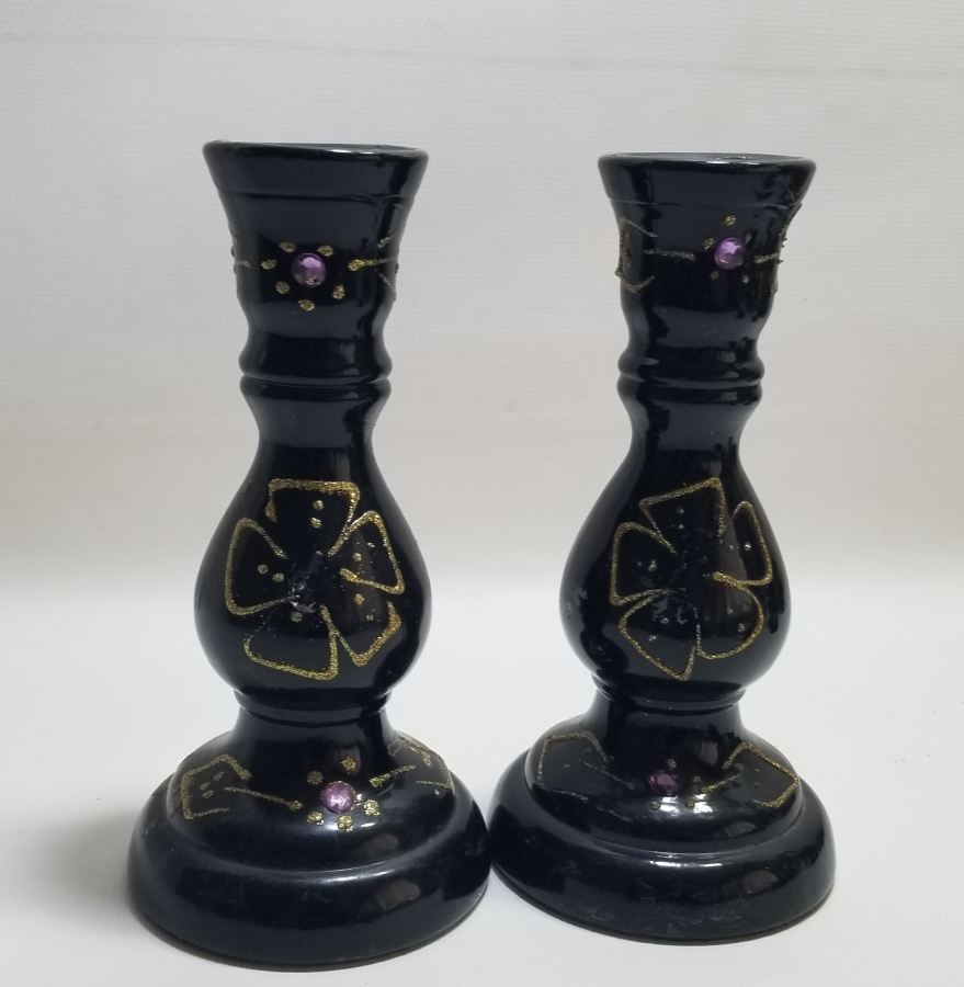 ÜZERİ ALTIN VARAKLI ANTİKA ÇİFT CAM VAZO