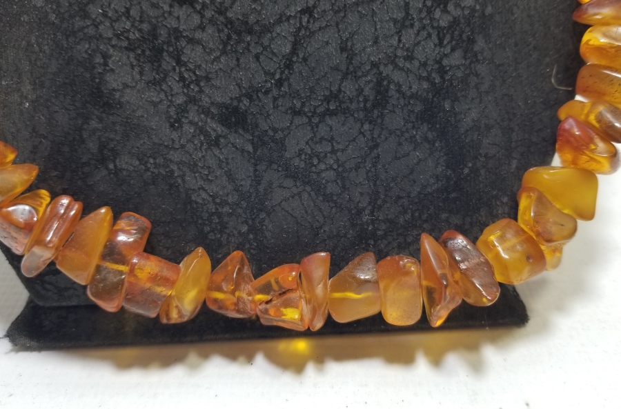 İÇİ FOSİLLİ ÖZEL YAPIM ANTİKA DAMLA KEHRİBAR GERDANLIK