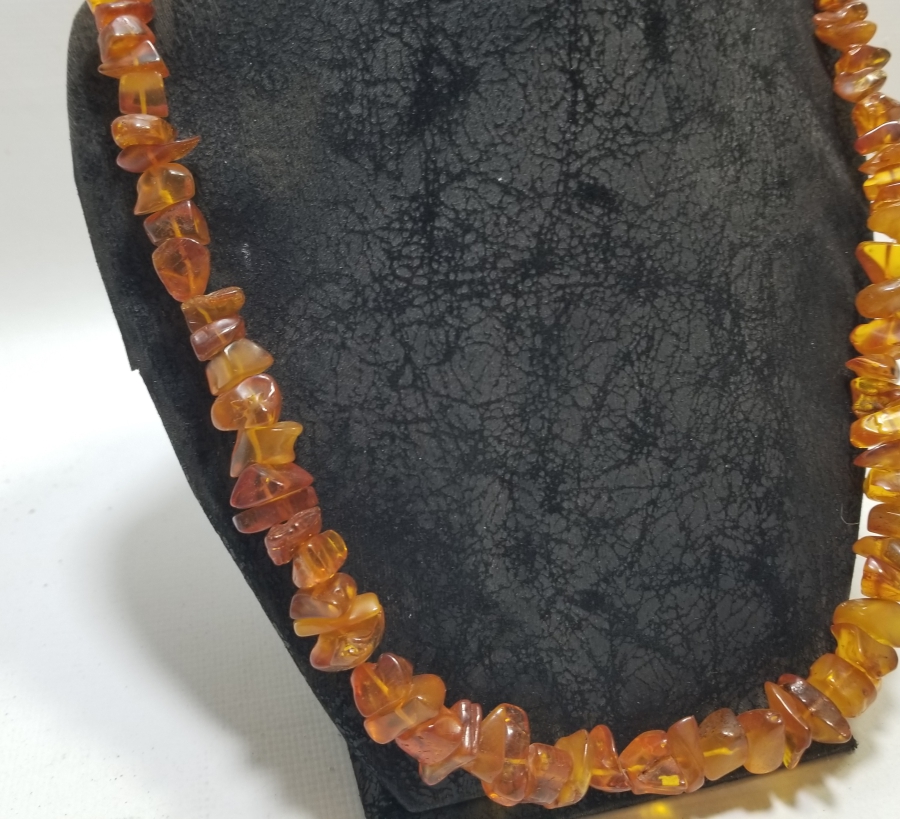 İÇİ FOSİLLİ ÖZEL YAPIM ANTİKA DAMLA KEHRİBAR GERDANLIK