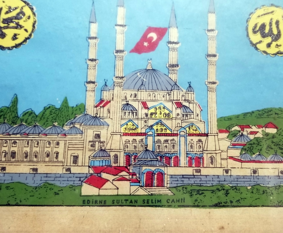 EDİRNE SELİMİYE CAMİ GÖRSELLİ ORİJİNAL ÇERÇEVESİNDE ANTİKA PANO