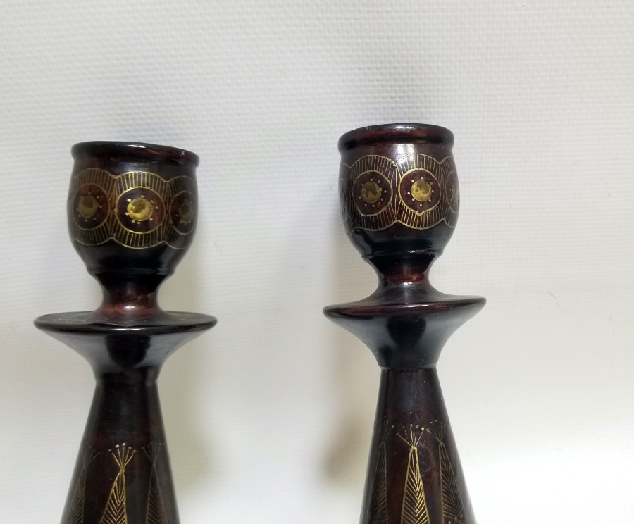 ÜZERİ SELVİ MOTİFLİ OSMANLI DÖNEMİ AFYON YAPIMI ÇİFT ŞAMDAN