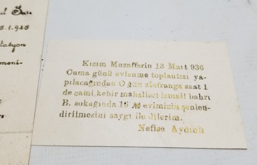 İKİ ADET ANTİKA DAVETİYE