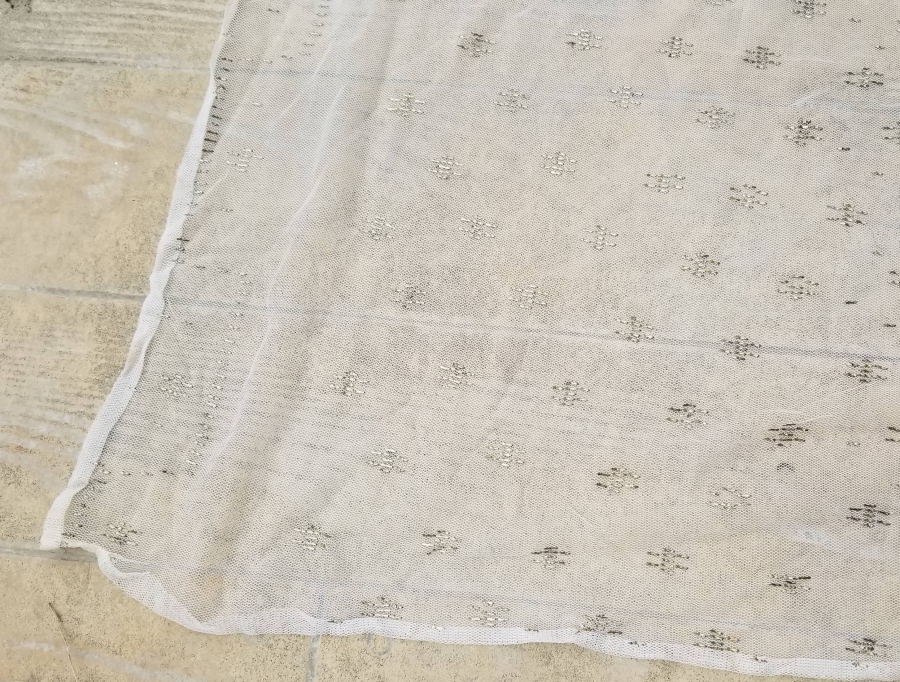 ANTİKA GÜMÜŞ TELKIRMA İŞÇİLİKLİ BÜYÜK BOY GELİN ÖRTÜSÜ