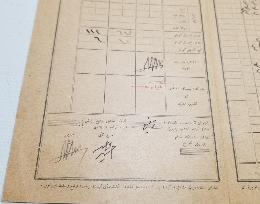 CUMHURİYET BAŞLARI OSMANLICA YAZILI ÖĞRENCİ KARNESİ