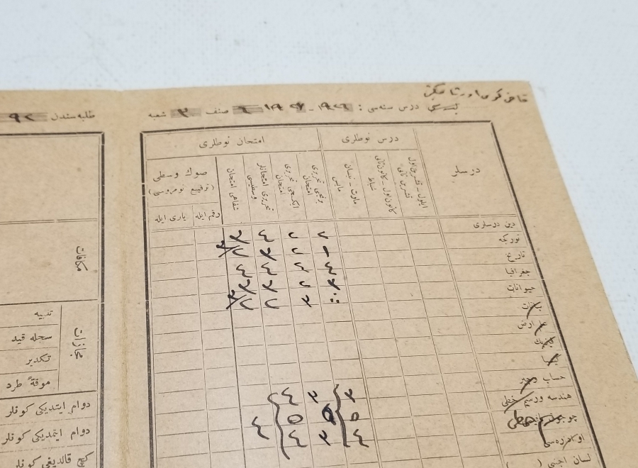 CUMHURİYET BAŞLARI OSMANLICA YAZILI ÖĞRENCİ KARNESİ