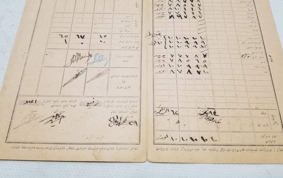 ÜZERİ OSMANLICA YAZILI CUMHURİYETİN İLK KARNESİ