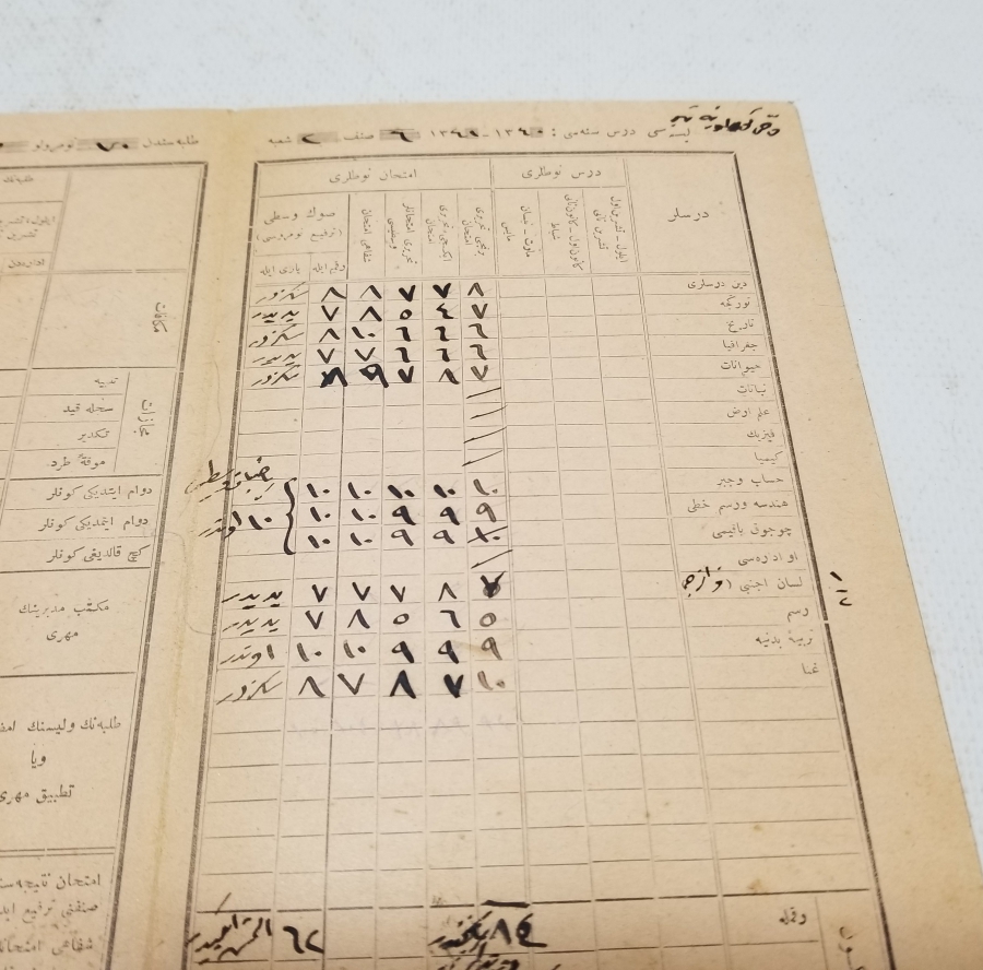 ÜZERİ OSMANLICA YAZILI CUMHURİYETİN İLK KARNESİ