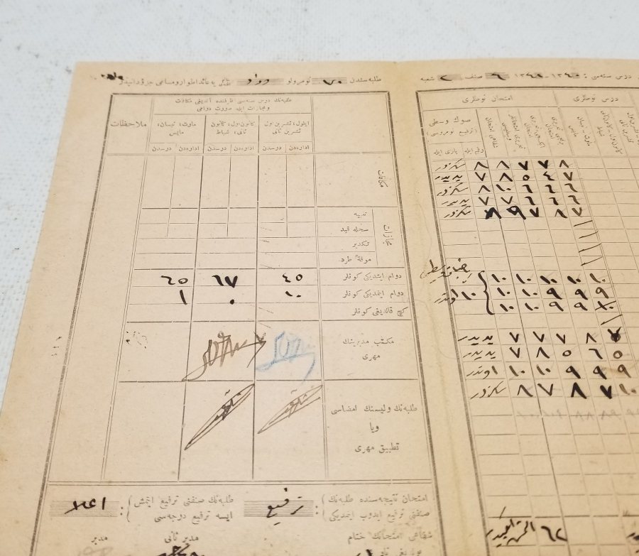 ÜZERİ OSMANLICA YAZILI CUMHURİYETİN İLK KARNESİ