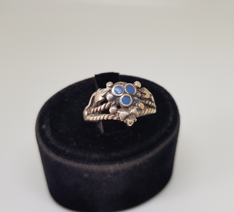 KABARTMA İŞÇİLİKLİ VE TURKUAZ TAŞLI OSMANLI DÖNEMİ NAZAR YÜZÜĞÜ