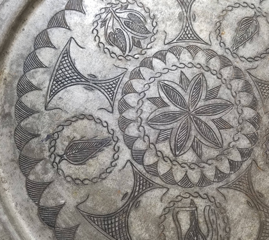 OSMANLI DÖNEMİ ÜZERİ İŞLEMELİ BAKIR AĞIR YAPILI KAHVE TEPSİSİ