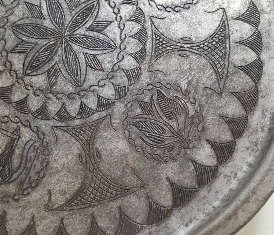 OSMANLI DÖNEMİ ÜZERİ İŞLEMELİ BAKIR AĞIR YAPILI KAHVE TEPSİSİ