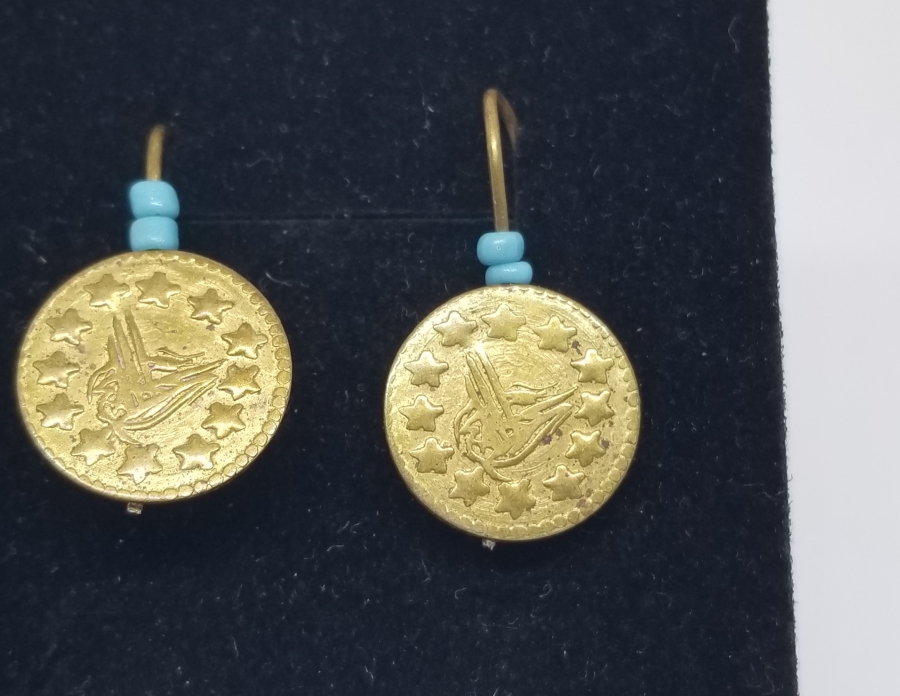 OSMANLI DÖNEMİ ALTIN KAPLAMA OPAL BONCUKLU KÜPE