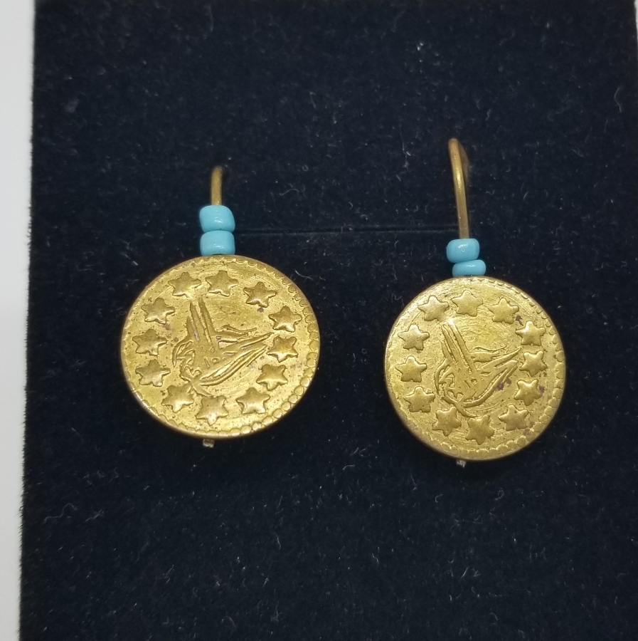 OSMANLI DÖNEMİ ALTIN KAPLAMA OPAL BONCUKLU KÜPE