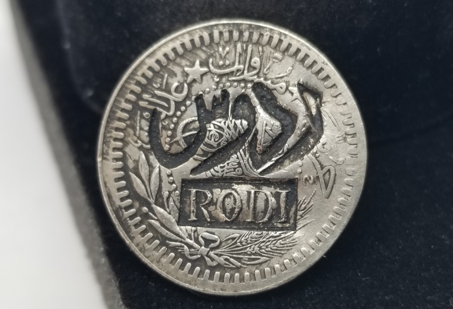 ÜZERİ OSMANLICA VE LATİN HARFLERİYLE RODOS KONTRMARKLI 20 PARA