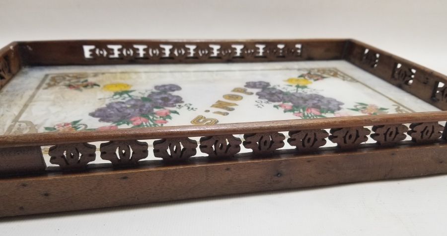 TAMAMI EL YAPIMI SİNOP İŞİ NADİR CAM ALTI AHŞAP TEPSİ