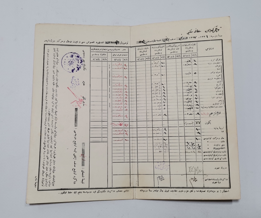 KADIKÖY SULTANİ MEKTEBİ OSMANLI DÖNEMİ KARNE