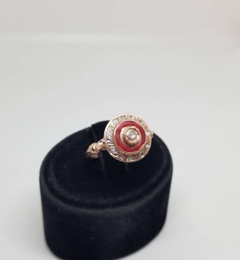 MİNE İŞÇİLİKLİ VE ELMAS TAŞLI ALTIN KAPLAMA YÜZÜK