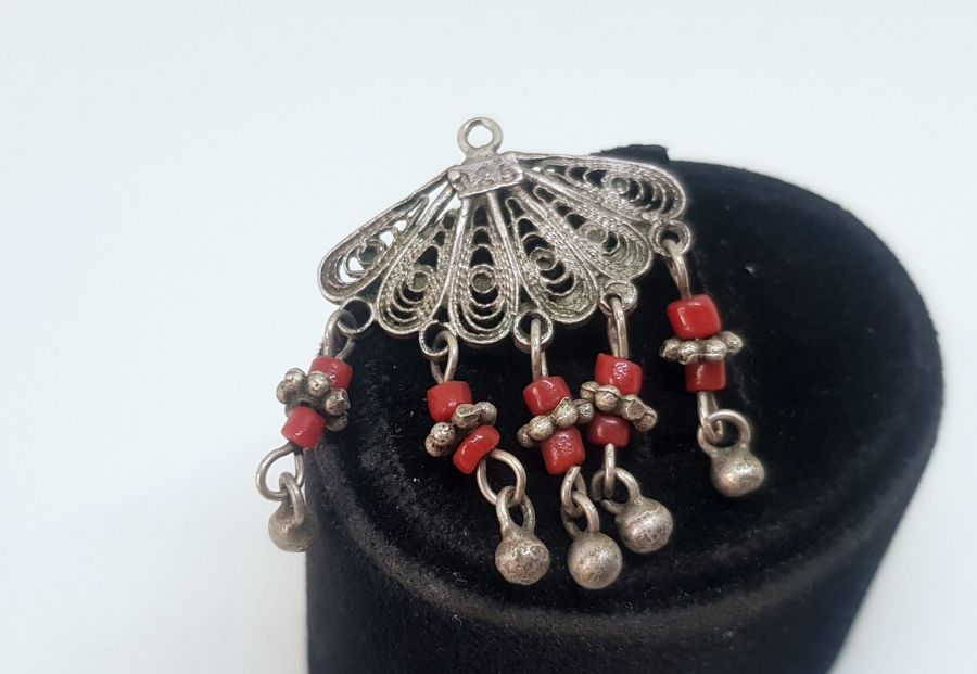 TELKARİ İŞÇİLİKLİ ANTİKA GÜMÜŞ KOLYE UCU