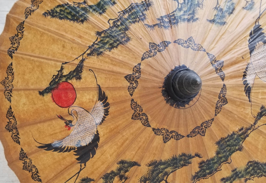 EL BOYAMA İŞÇİLİKLİ ANTİKA UZAKDOĞU ŞEMSİYE