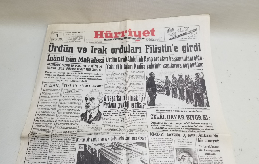 FİLİSTİN KONULU 1948 TARİHLİ HÜRRİYET GAZETESİ
