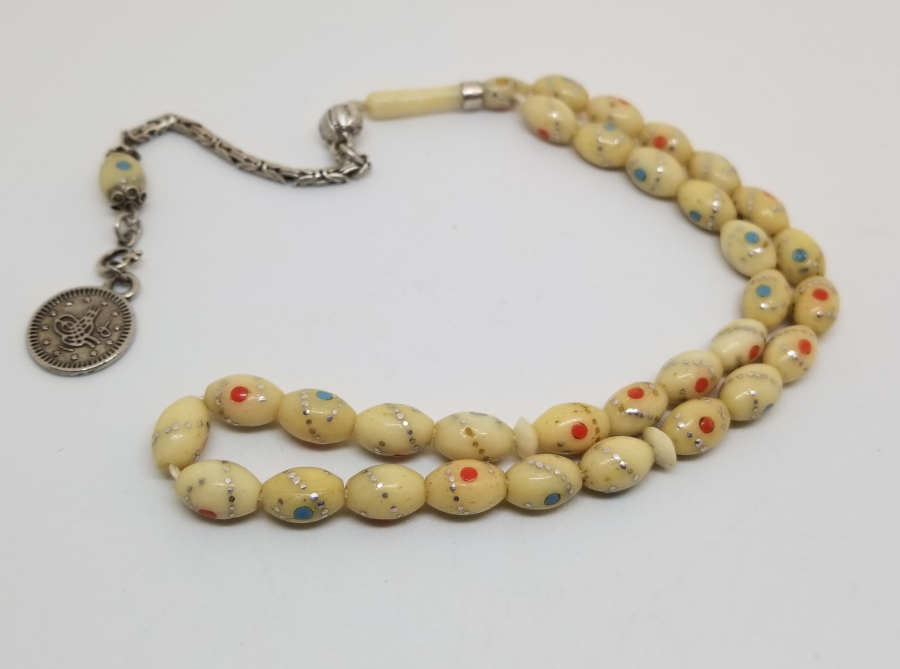 ÜZERİ GÜMÜŞ ÇAKMA İŞÇİLİKLİ ÖZEL YAPIM KEMİK TESPİH