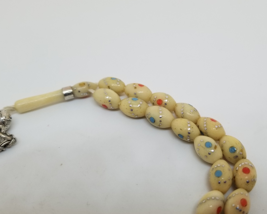 ÜZERİ GÜMÜŞ ÇAKMA İŞÇİLİKLİ ÖZEL YAPIM KEMİK TESPİH