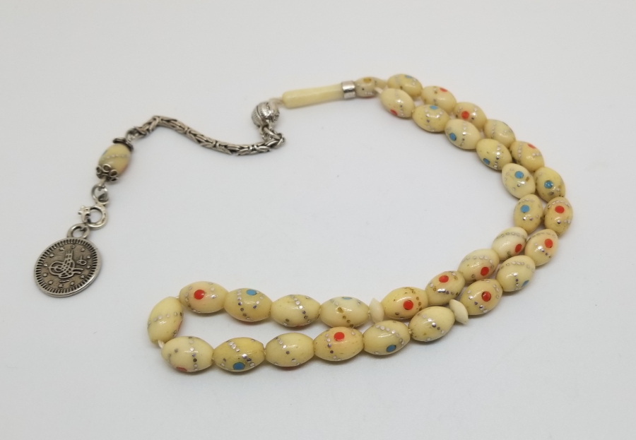 ÜZERİ GÜMÜŞ ÇAKMA İŞÇİLİKLİ ÖZEL YAPIM KEMİK TESPİH