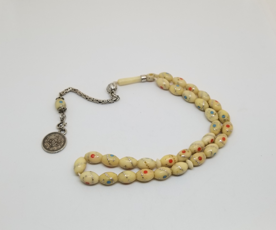 ÜZERİ GÜMÜŞ ÇAKMA İŞÇİLİKLİ ÖZEL YAPIM KEMİK TESPİH