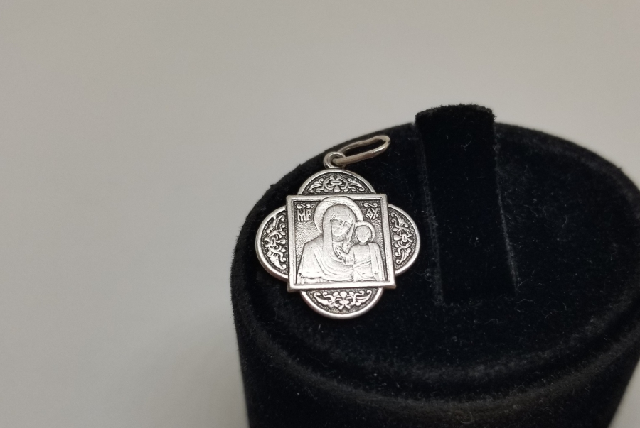 MERYEM ANA VE HZ İSA GÖRSELLİ ANTİKA GÜMÜŞ VAFTİZ KOLYESİ